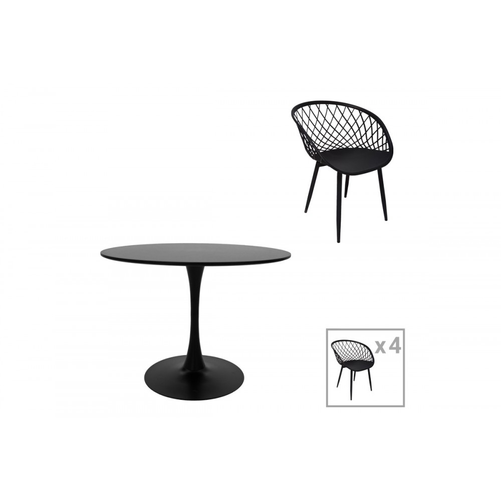 Τραπεζαρία 5τμχ "EZRA-BALOU" από mdf/pp σε μαύρο χρώμα Φ100x75