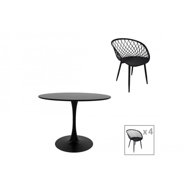 Τραπεζαρία 5τμχ "EZRA-BALOU" από mdf/pp σε μαύρο χρώμα Φ100x75