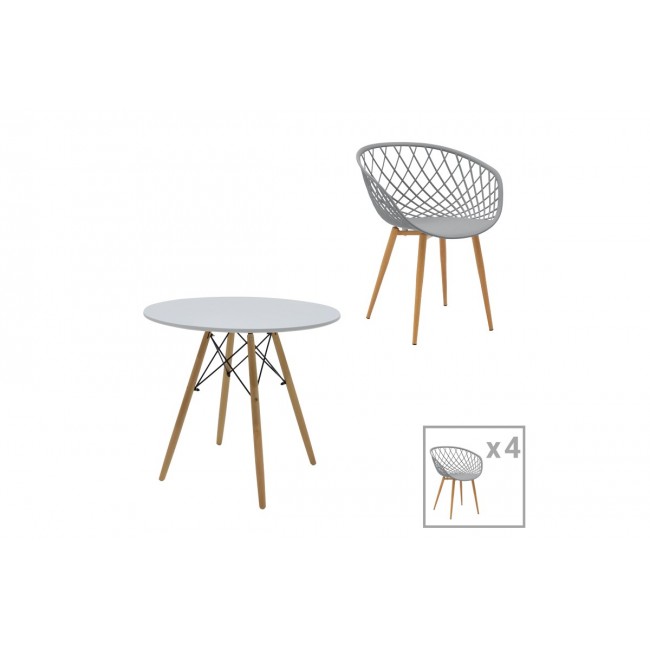 Τραπεζαρία 5τμχ "EZRA-JULITA" από pp/mdf σε γκρι/φυσικό χρώμα Φ80x73