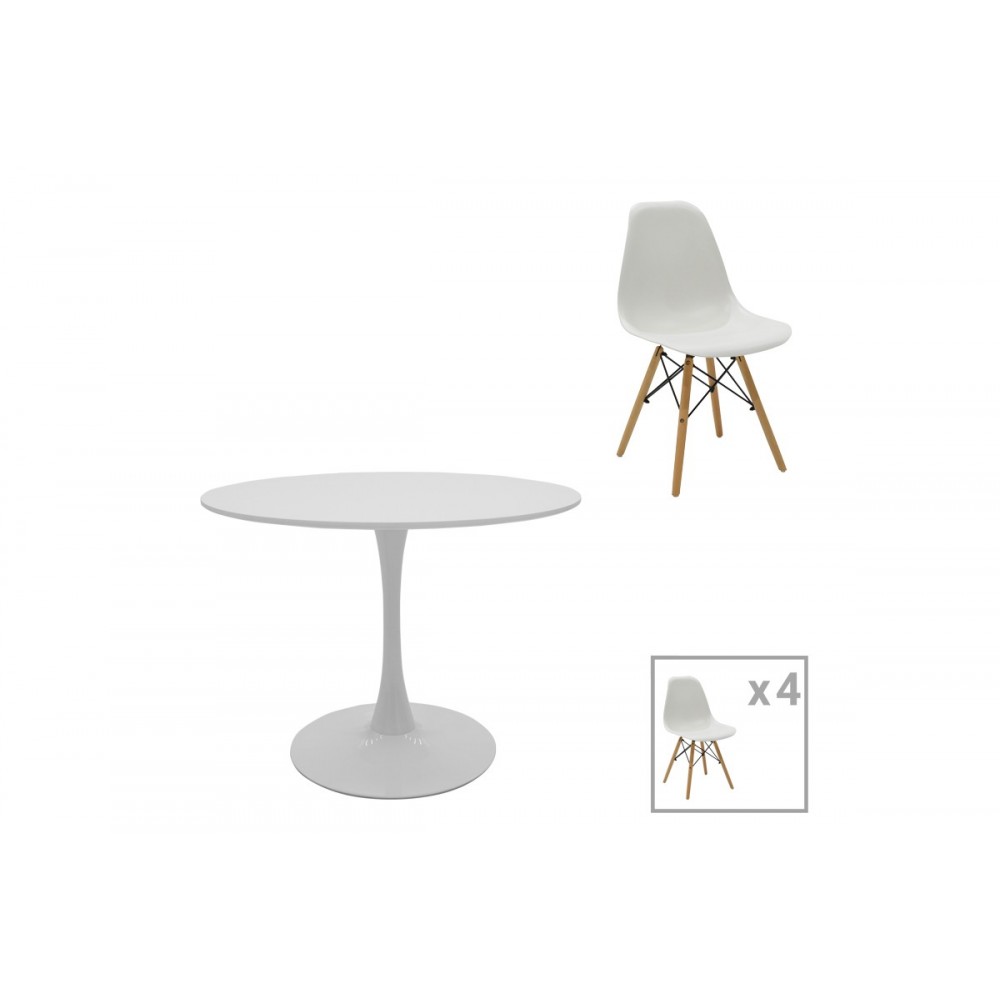 Τραπεζαρία 5τμχ "JULITA-BALOU" από pp/mdf σε λευκό/φυσικό χρώμα Φ100x75