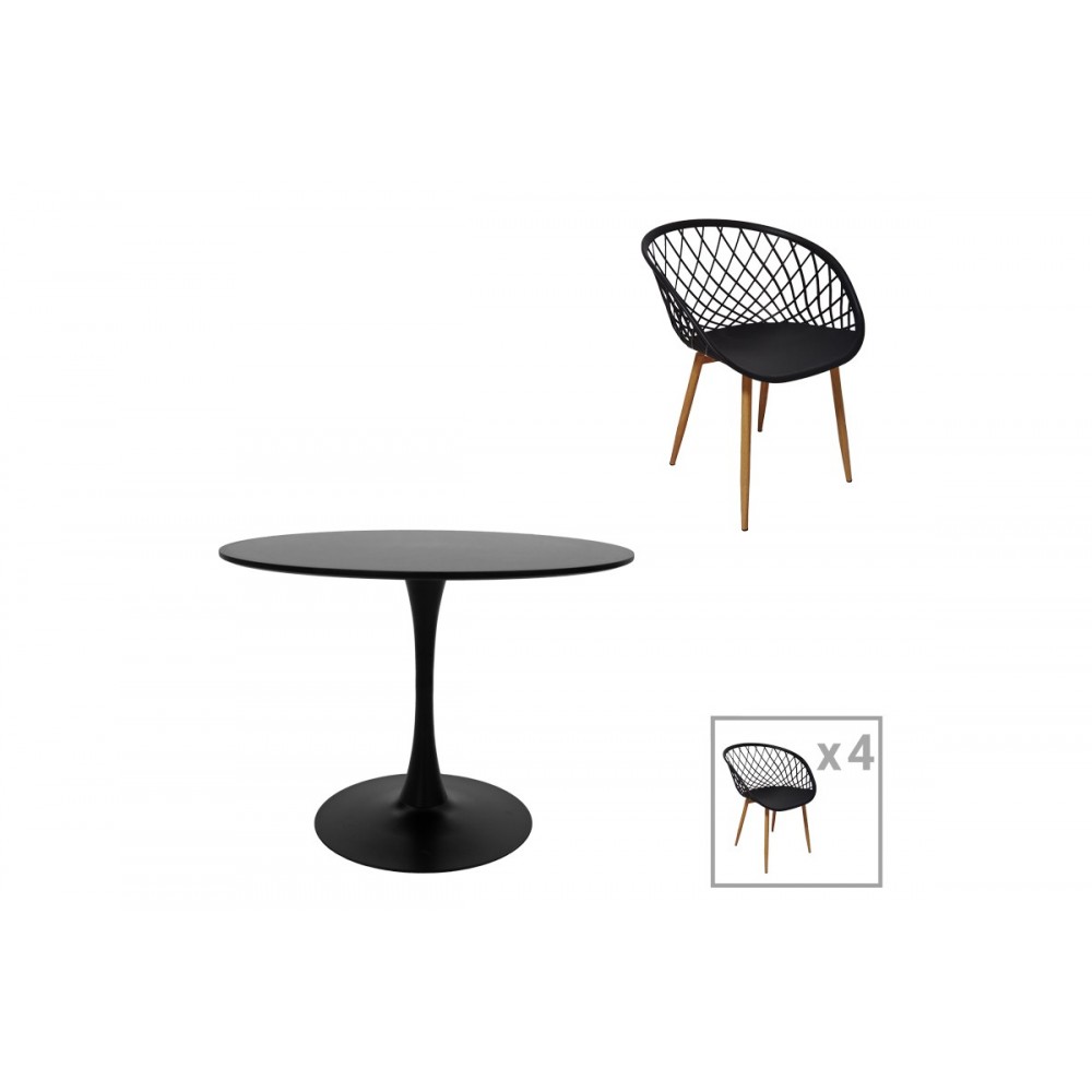 Τραπεζαρία 5τμχ "EZRA-BALOU" από mdf/pp σε μαύρο/φυσικό χρώμα Φ100x75