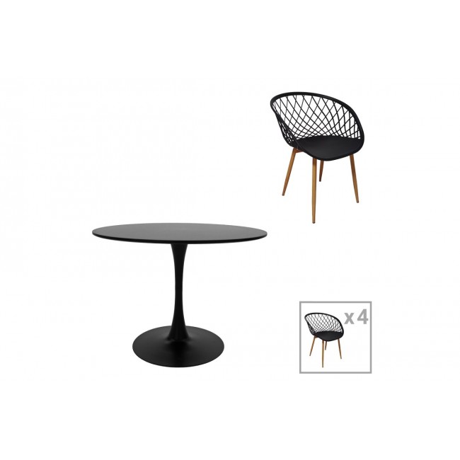 Τραπεζαρία 5τμχ "EZRA-BALOU" από mdf/pp σε μαύρο/φυσικό χρώμα Φ100x75