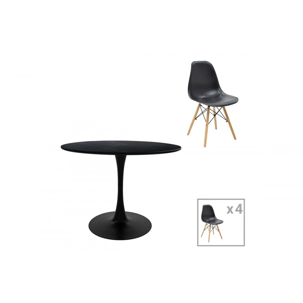 Τραπεζαρία 5τμχ "JULITA-BALOU I" από pp/mdf σε μαύρο/φυσικό χρώμα Φ120x75