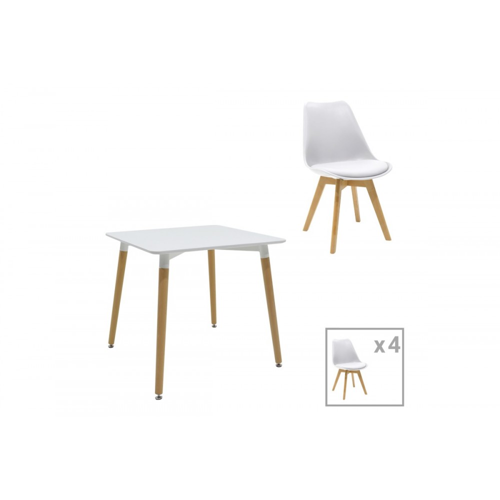 Τραπεζαρία 5τμχ "DELI" από pp/mdf σε λευκό/φυσικό χρώμα 80x80x76