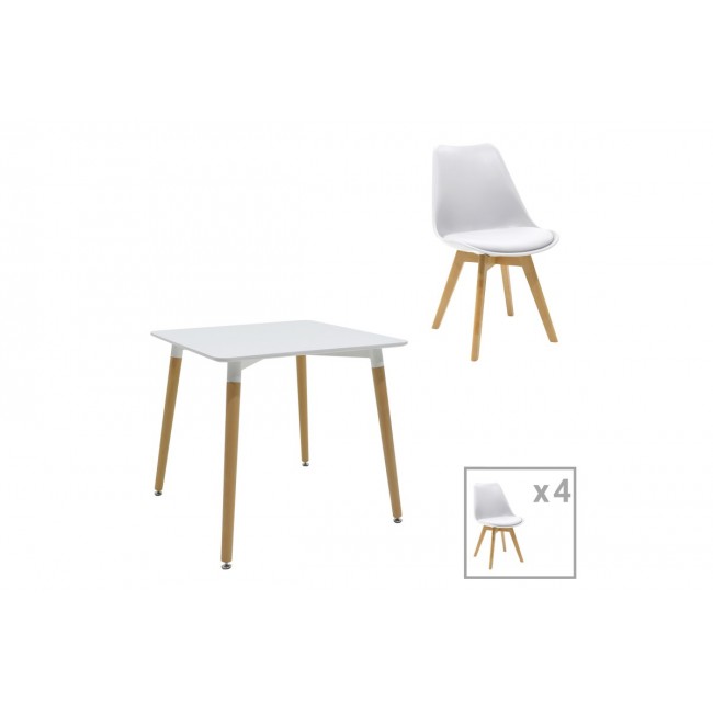 Τραπεζαρία 5τμχ "DELI" από pp/mdf σε λευκό/φυσικό χρώμα 80x80x76