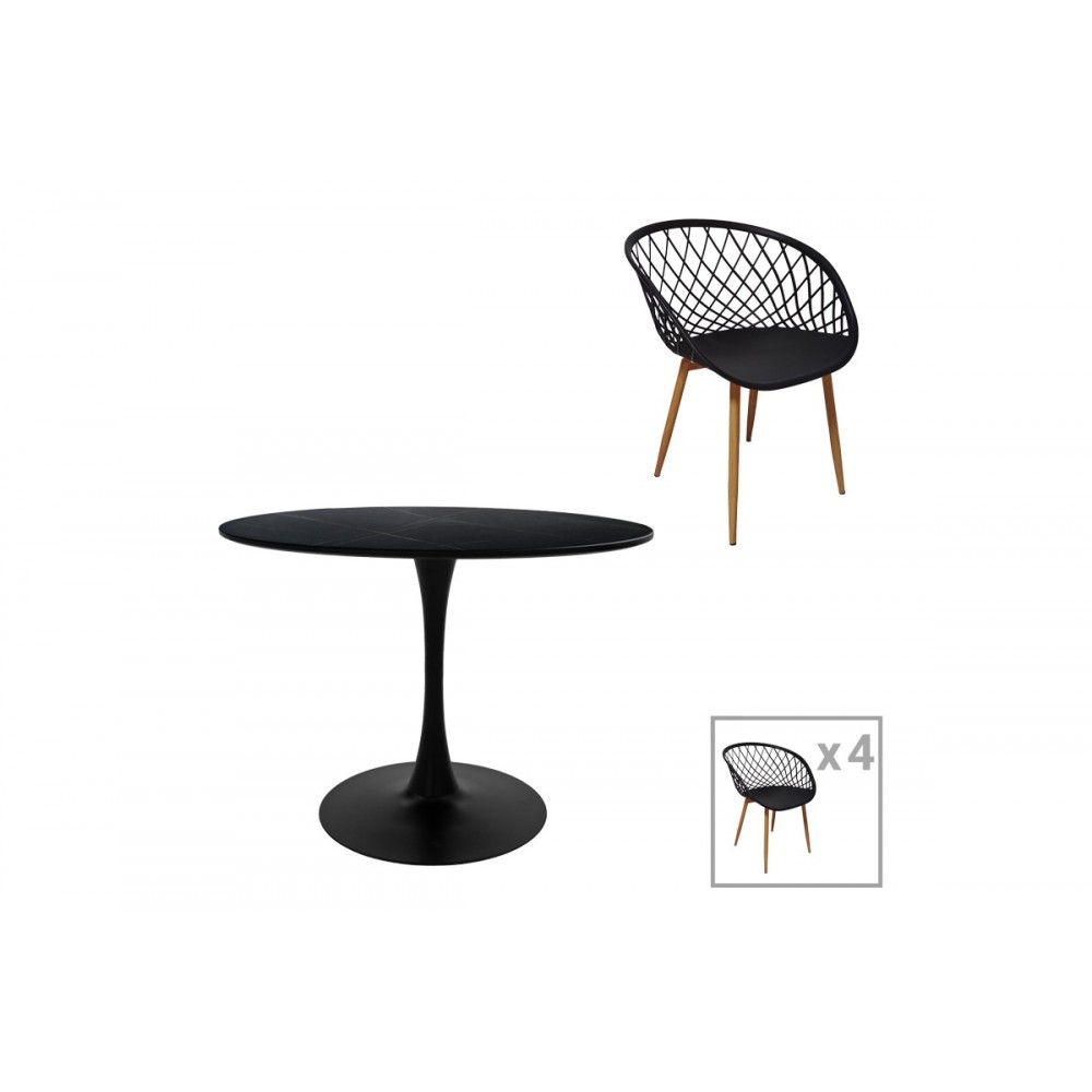 Τραπεζαρία 5τμχ "EZRA-BALOU I" από mdf/pp σε μαύρο/φυσικό χρώμα Φ120x75