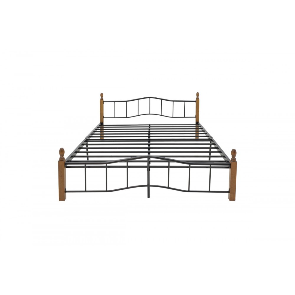 Κρεβάτι διπλό "FARYN" από rubberwood/μέταλλο σε καρυδί/μαύρο χρώμα 155x200x84