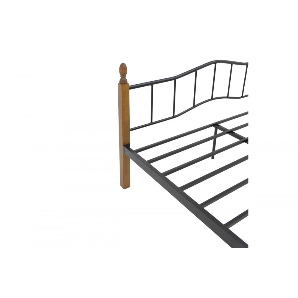 Κρεβάτι διπλό "FARYN" από rubberwood/μέταλλο σε καρυδί/μαύρο χρώμα 155x200x84