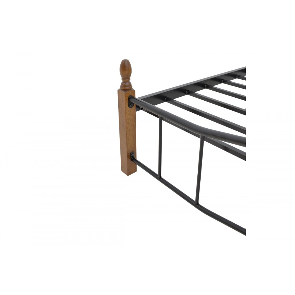 Κρεβάτι διπλό "FARYN" από rubberwood/μέταλλο σε καρυδί/μαύρο χρώμα 155x200x84