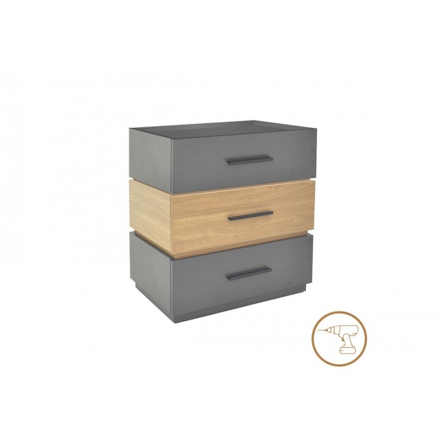 Κομοδίνο "SONLEN" από mdf σε χρώμα σονόμα/ανθρακί 60x40x66