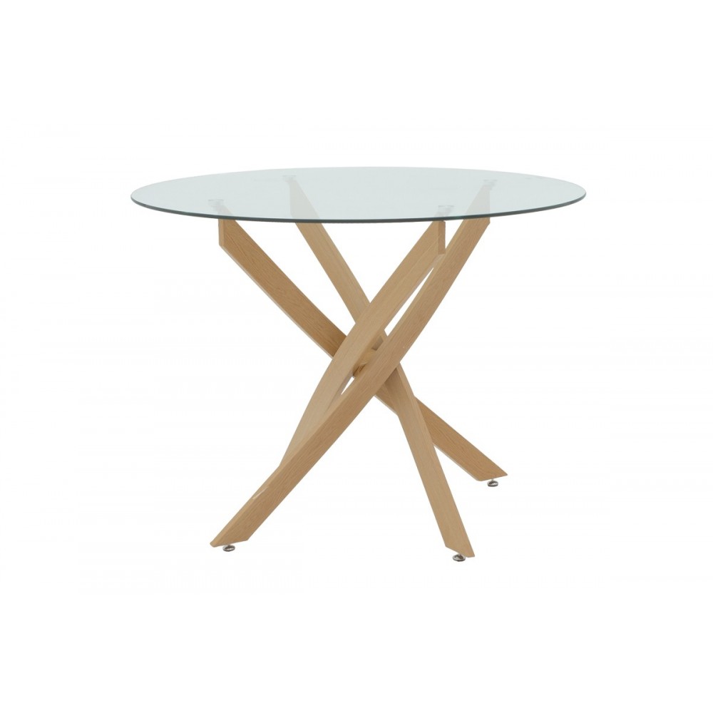Τραπέζι "ANTORO" από γυαλί/μέταλλο σε φυσικό χρώμα Φ80x75