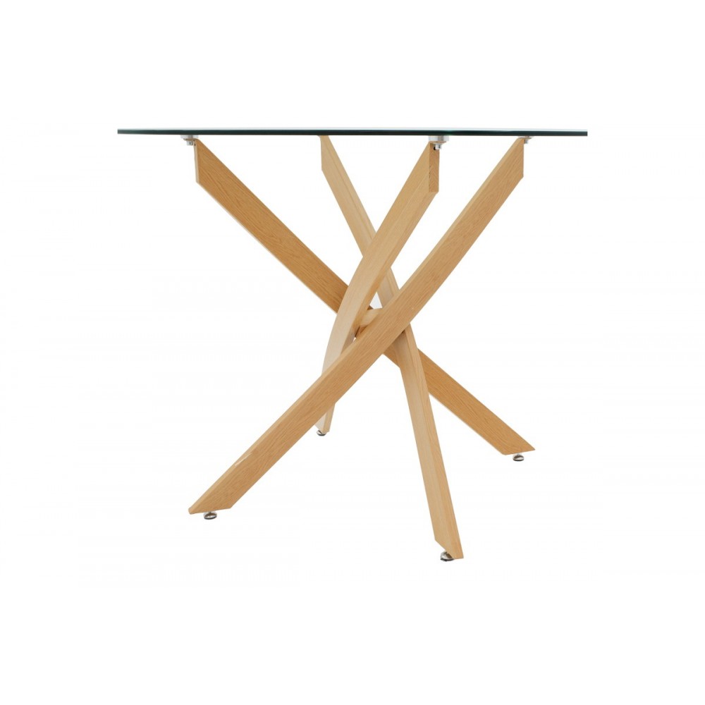 Τραπέζι "ANTORO" από γυαλί/μέταλλο σε φυσικό χρώμα Φ80x75