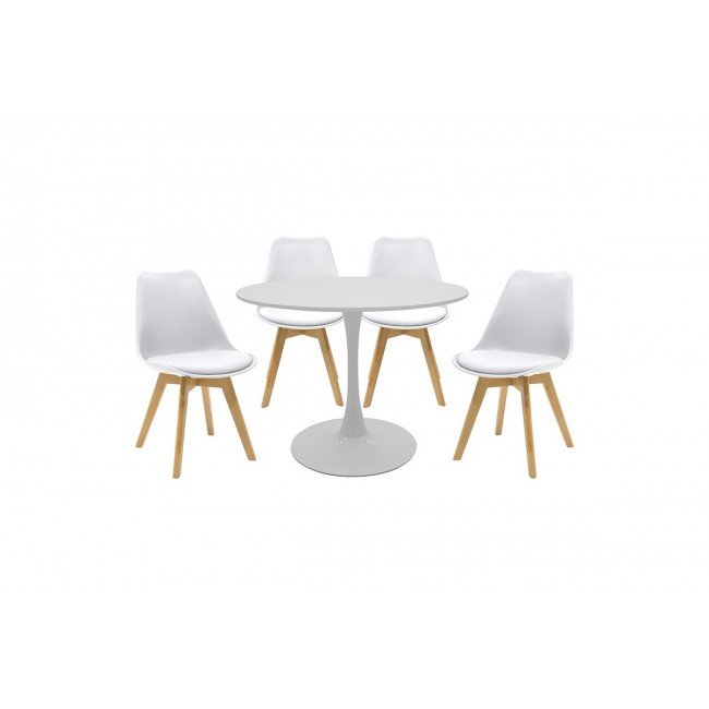 Τραπεζαρία 5τμχ "BALOU" από mdf/pp σε λευκό/φυσικό χρώμα Φ100x75