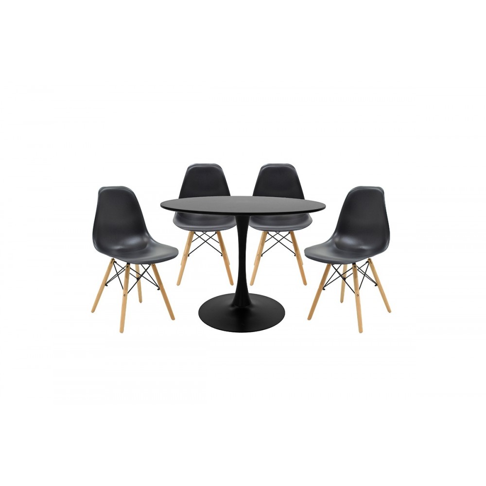 Τραπεζαρία 5τμχ "BALOU I" από pp/mdf σε μαύρο/φυσικό χρώμα Φ100x75