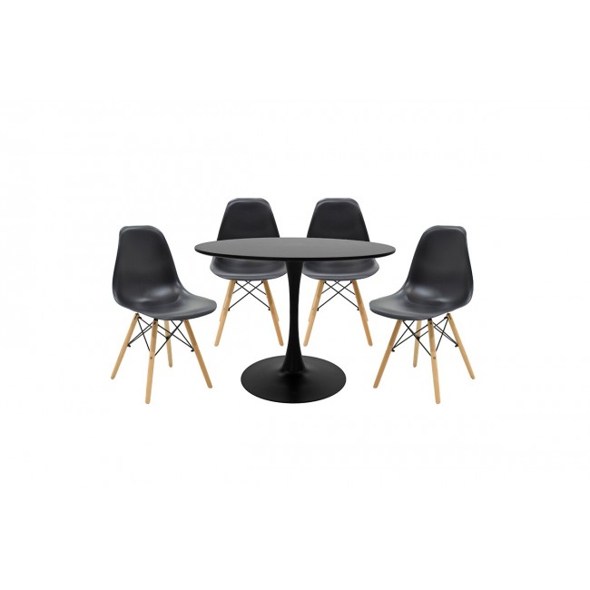 Τραπεζαρία 5τμχ "BALOU I" από pp/mdf σε μαύρο/φυσικό χρώμα Φ100x75