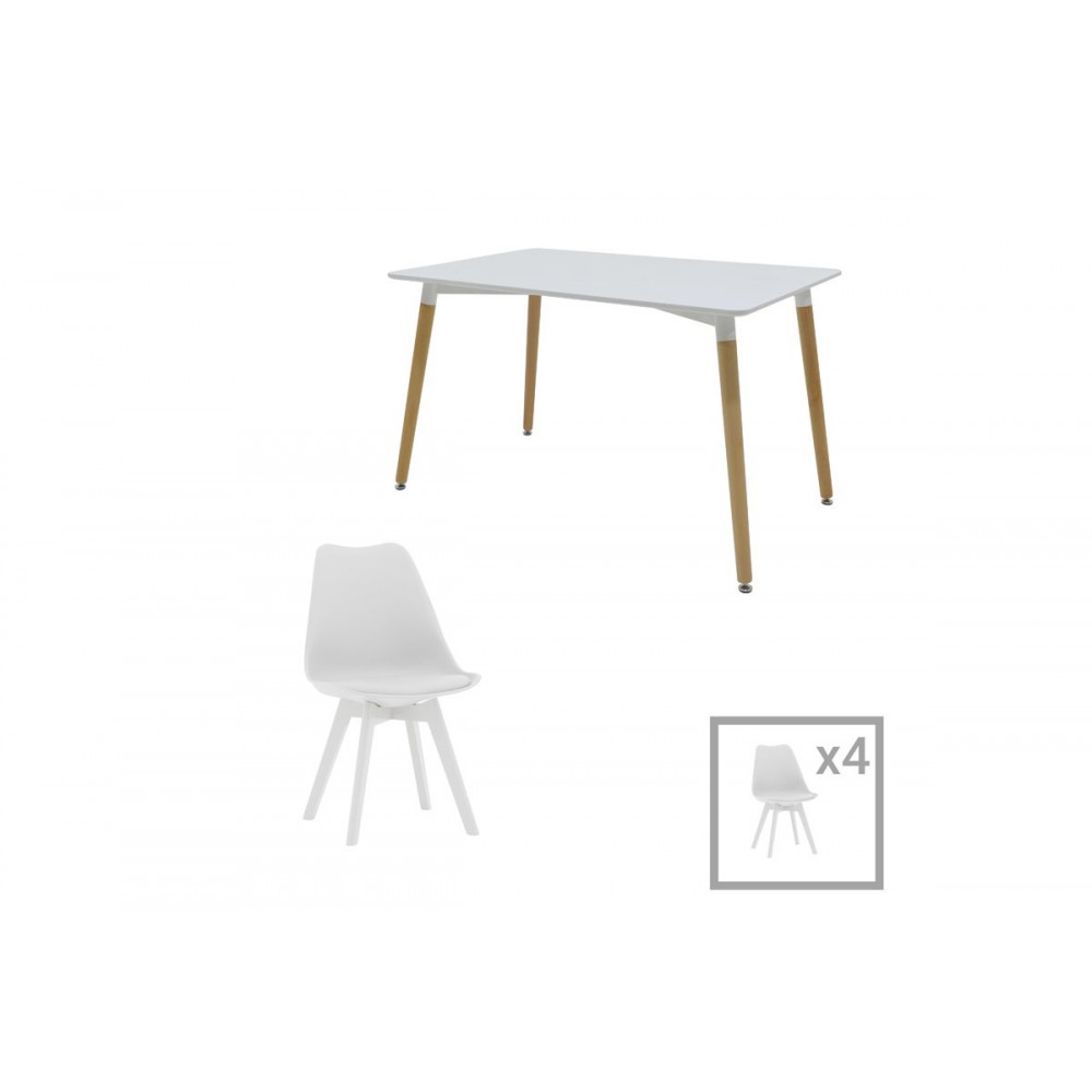 Φοιτητικό πακέτο τραπεζαρίας 5τμχ "NATALI-GASTON" από mdf/pp σε λευκό/φυσικό χρώμα 120x80x76