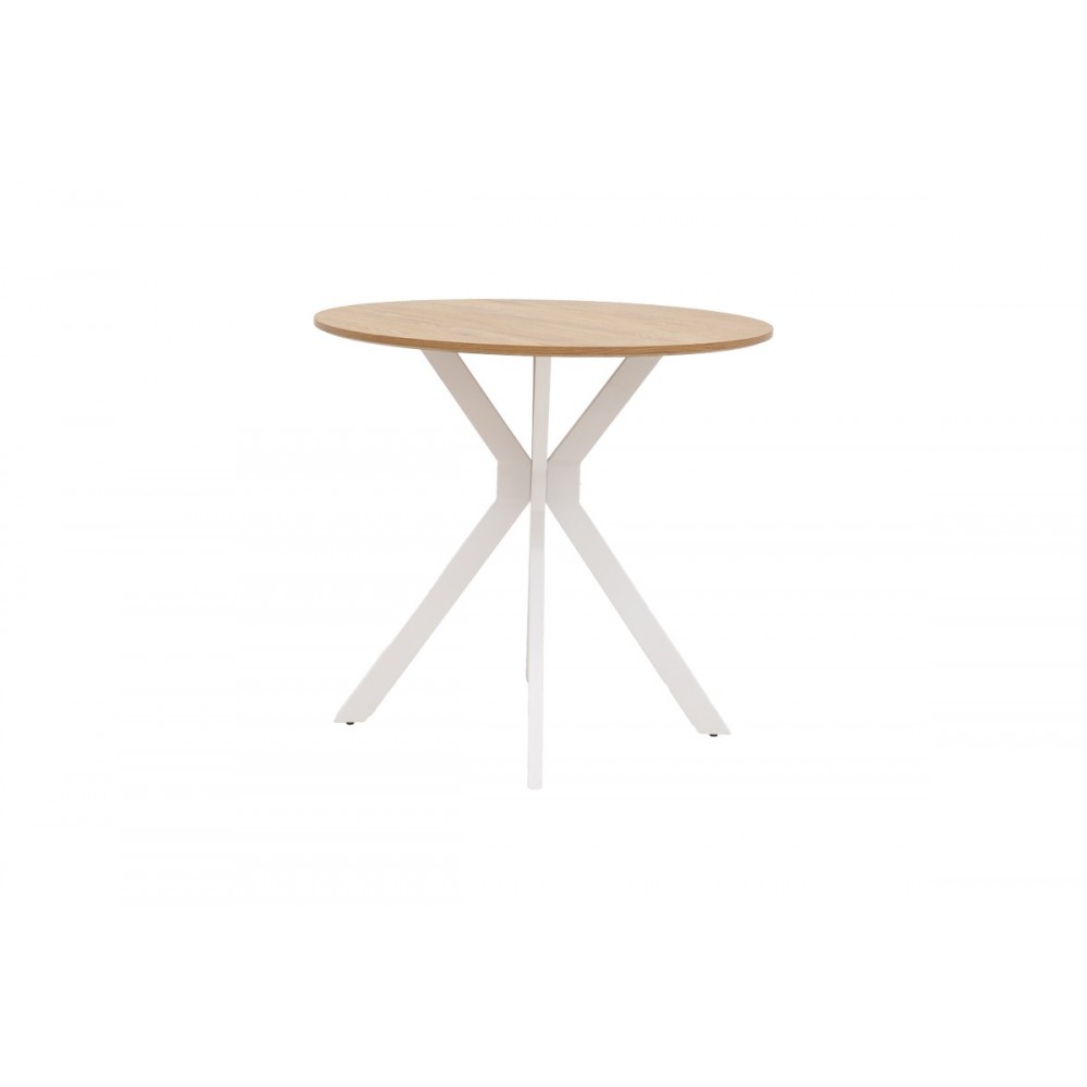 Τραπέζι "XUSON" από mdf/μέταλλο σε φυσικό/λευκό χρώμα Φ80x75