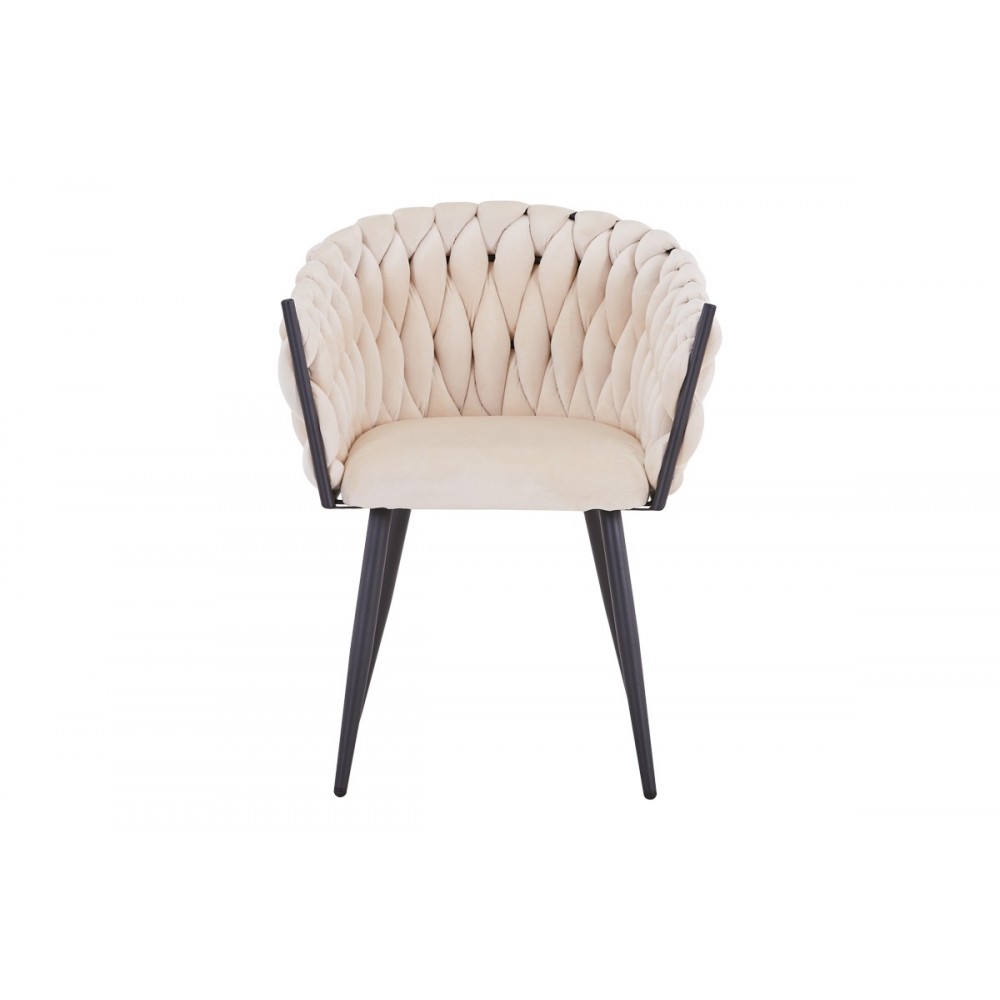Καρέκλα "VIVIAN" από βελούδο/μέταλλο σε μπεζ/μαύρο χρώμα 61x55x80