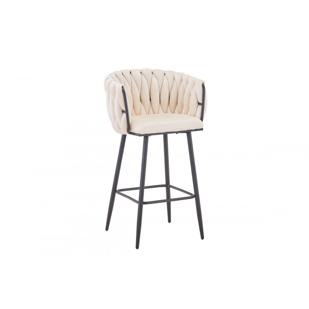 Σκαμπό μπαρ "VIVIAN" από βελούδο/μέταλλο σε μπεζ/μαύρο χρώμα 57x50x100