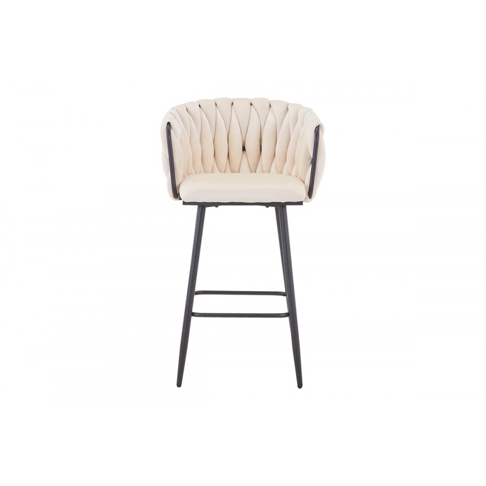 Σκαμπό μπαρ "VIVIAN" από βελούδο/μέταλλο σε μπεζ/μαύρο χρώμα 57x50x100