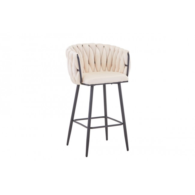 Σκαμπό μπαρ "VIVIAN" από βελούδο/μέταλλο σε μπεζ/μαύρο χρώμα 57x50x100