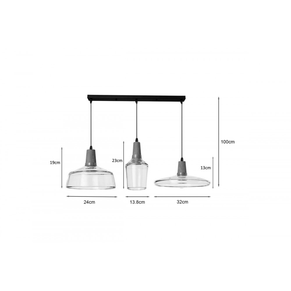 Φωτιστικό τρίφωτο "SOMELE" από μέταλλο/γυαλί διάφανο Φ73.8x23