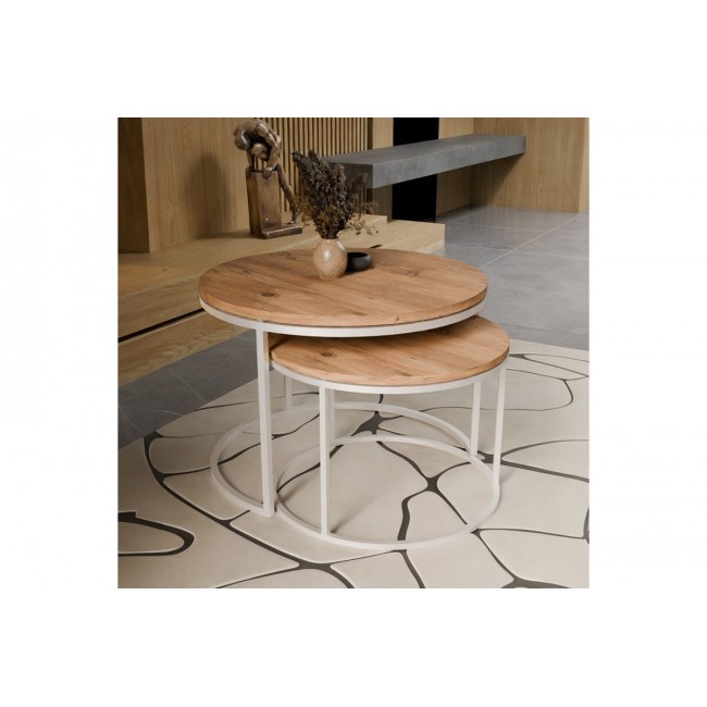 Τραπέζια σαλονιού "SOLME" 2τμχ από μέταλλο σε φυσικό/λευκό χρώμα 60x75x45