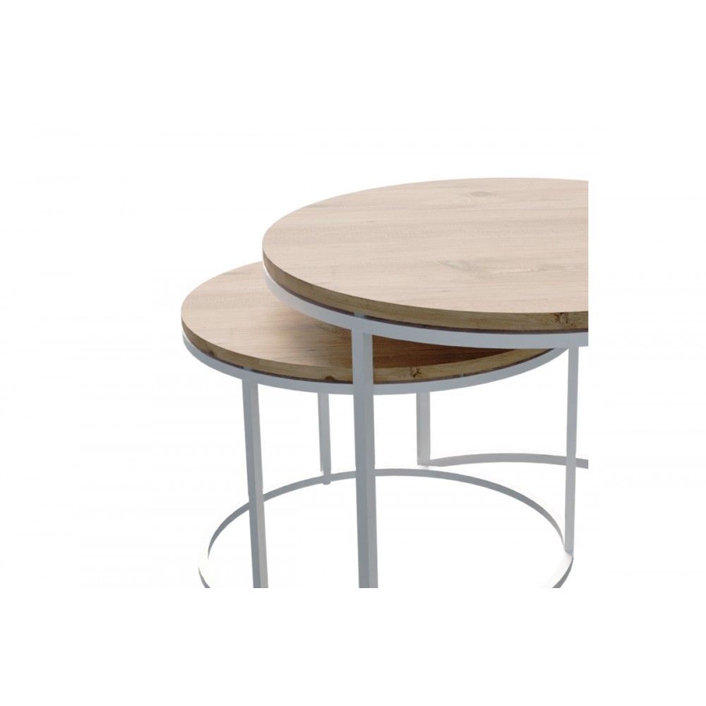 Τραπέζια σαλονιού "SOLME" 2τμχ από μέταλλο σε φυσικό/λευκό χρώμα 60x75x45