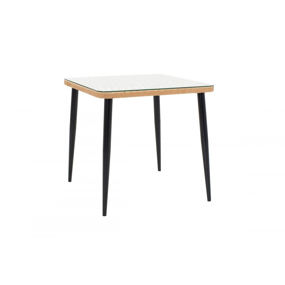 Τραπεζαρία "NAOKI V" 3τμχ από rattan/μέταλλο σε φυσικό/μαύρο χρώμα 80x80x78