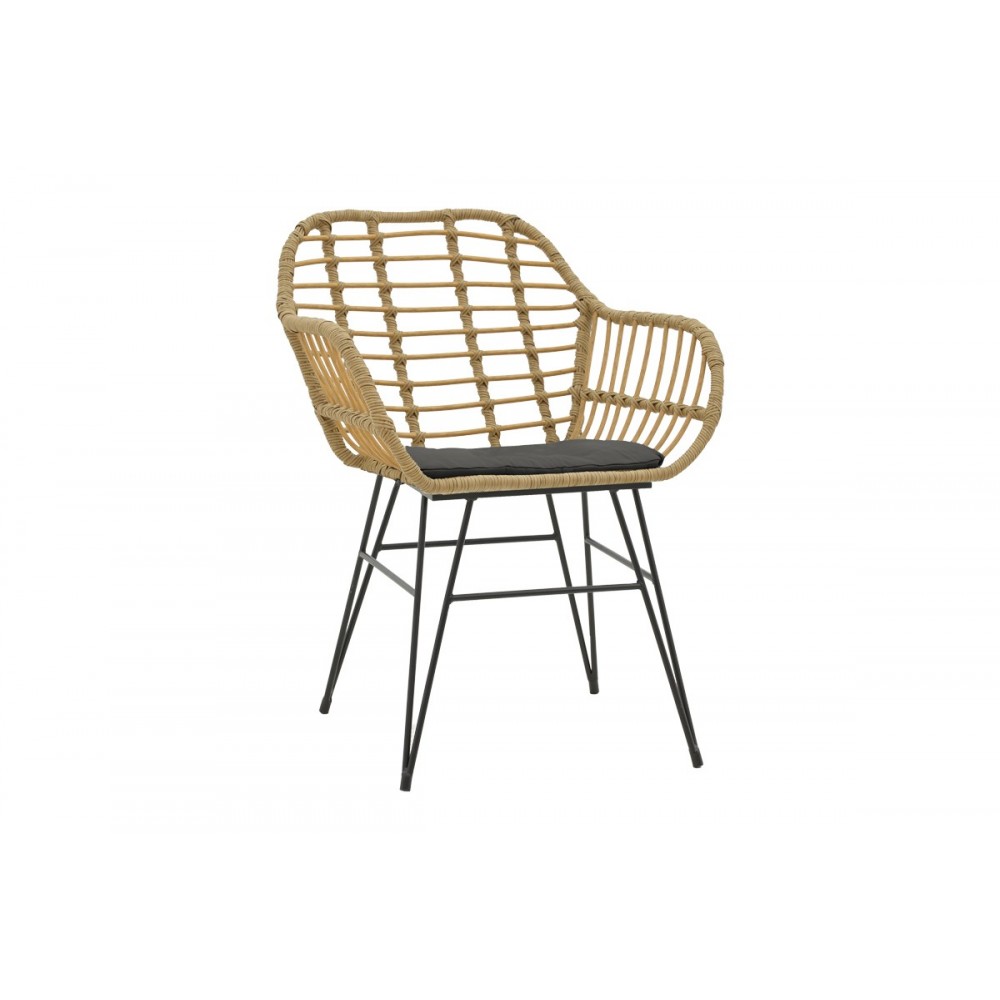 Τραπεζαρία "NAOKI V" 3τμχ από rattan/μέταλλο σε φυσικό/μαύρο χρώμα 80x80x78