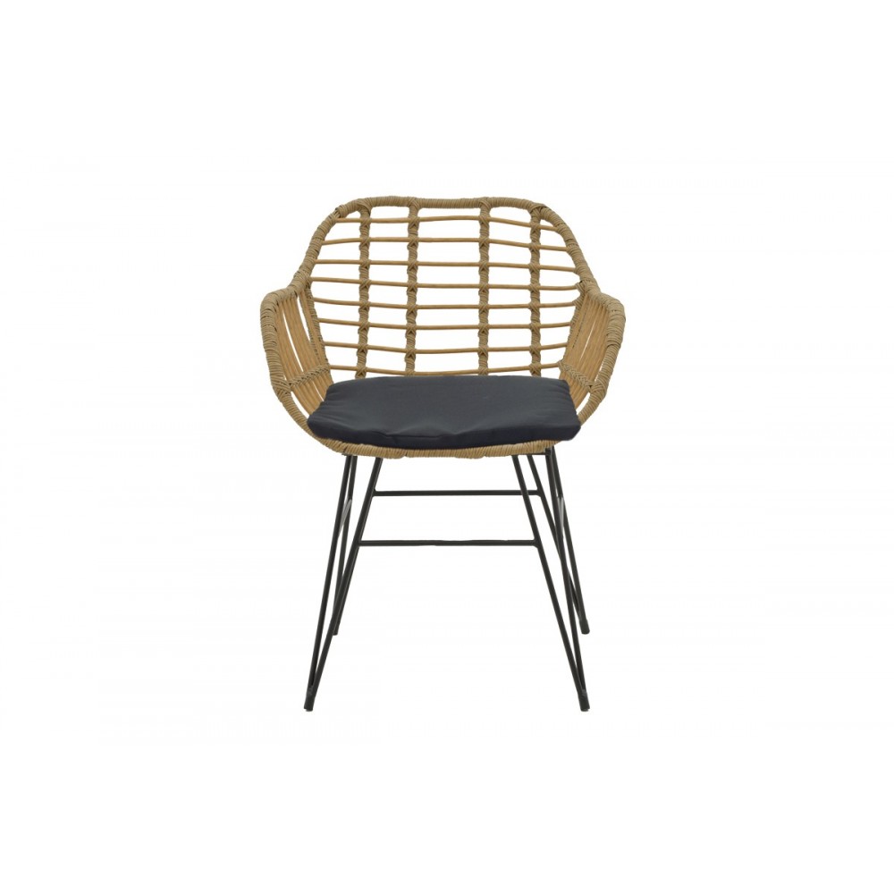 Τραπεζαρία "NAOKI V" 3τμχ από rattan/μέταλλο σε φυσικό/μαύρο χρώμα 80x80x78