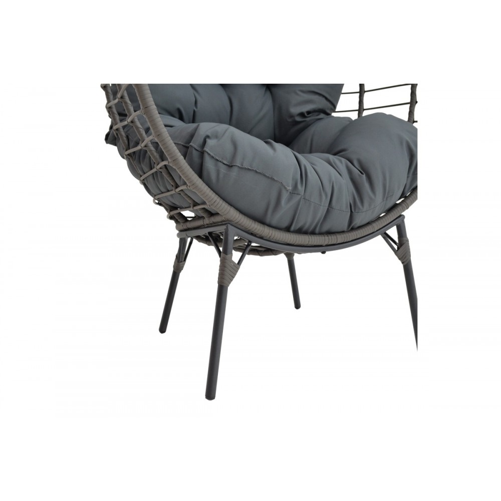 Πολυθρόνα "NESTIE" από rattan/μέταλλο σε γκρι χρώμα 99x91x156