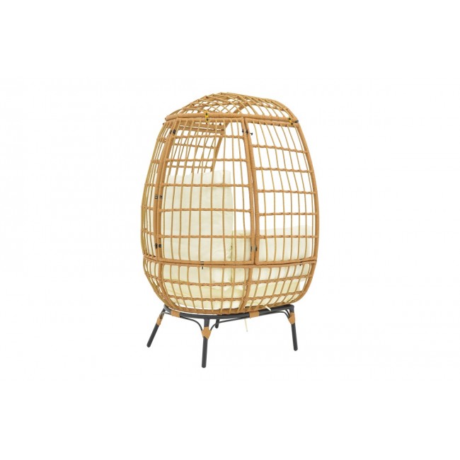 Πολυθρόνα "FROX" από rattan/μέταλλο σε μπεζ/μαύρο χρώμα 101x61x142