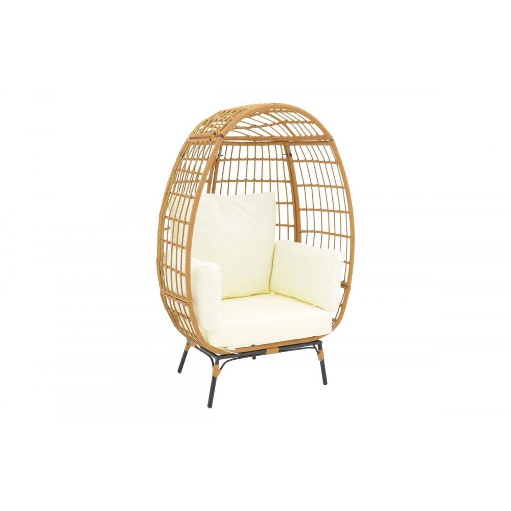 Πολυθρόνα "FROX" από rattan/μέταλλο σε μπεζ/μαύρο χρώμα 101x61x142