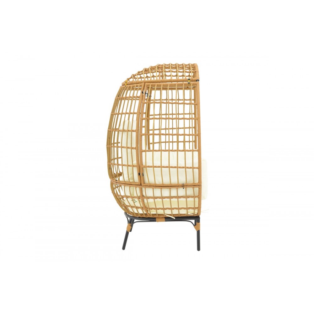 Πολυθρόνα "FROX" από rattan/μέταλλο σε μπεζ/μαύρο χρώμα 101x61x142