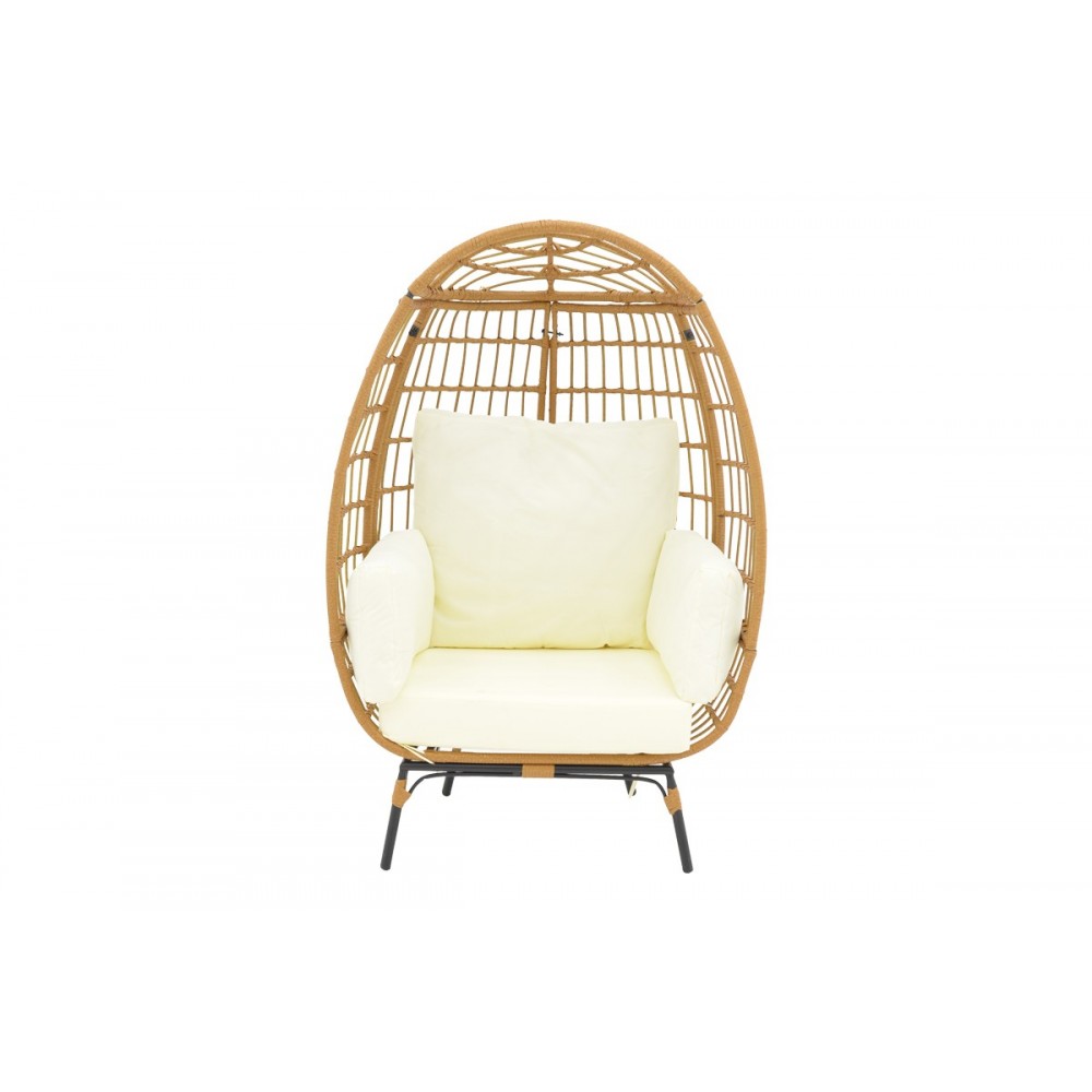 Πολυθρόνα "FROX" από rattan/μέταλλο σε μπεζ/μαύρο χρώμα 101x61x142