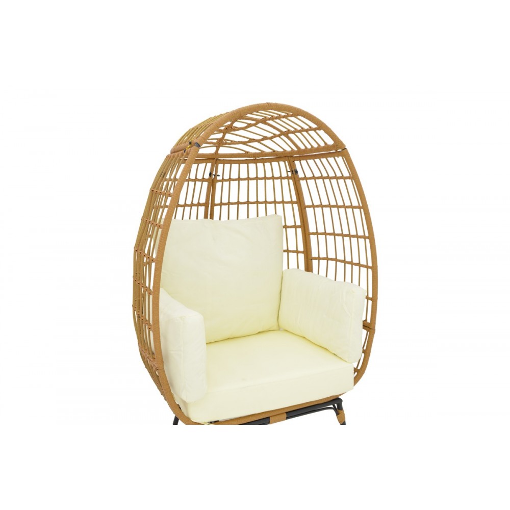 Πολυθρόνα "FROX" από rattan/μέταλλο σε μπεζ/μαύρο χρώμα 101x61x142