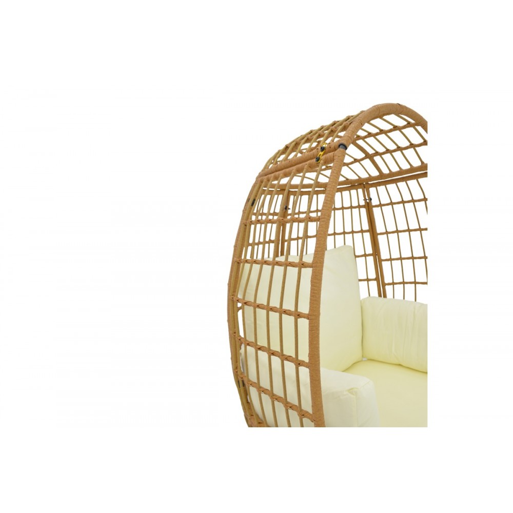 Πολυθρόνα "FROX" από rattan/μέταλλο σε μπεζ/μαύρο χρώμα 101x61x142