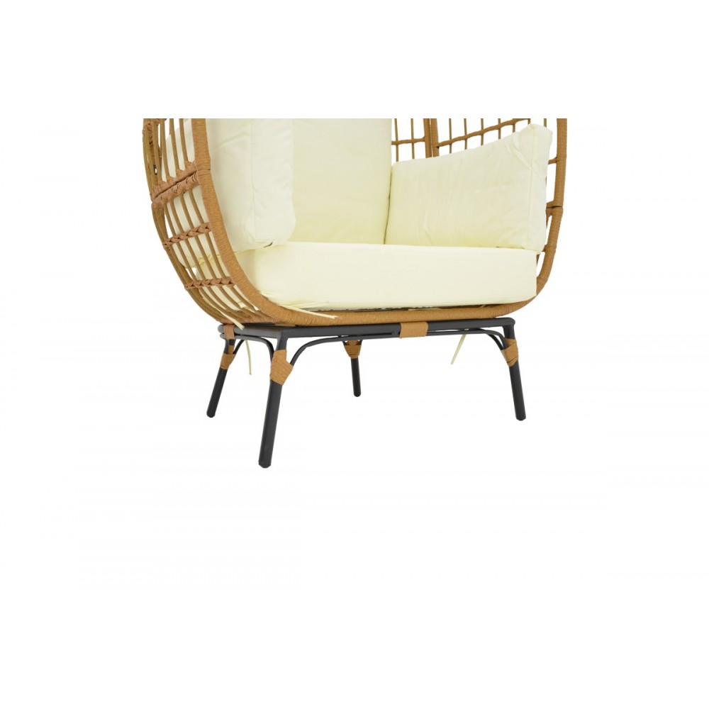 Πολυθρόνα "FROX" από rattan/μέταλλο σε μπεζ/μαύρο χρώμα 101x61x142