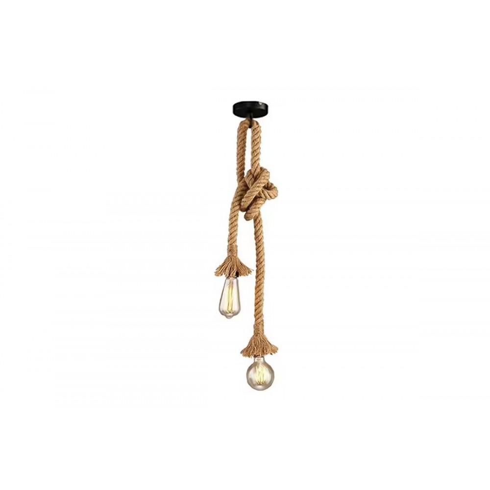 Φωτιστικό δίφωτο "ROPILY I" από μέταλλο/σχοινί σε μαύρο/φυσικό χρώμα Φ2x100
