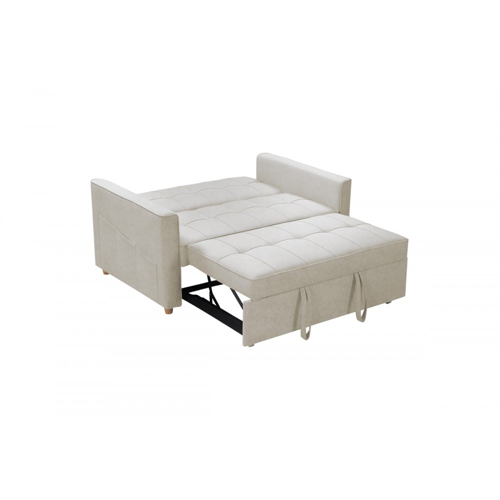 Καναπές-κρεβάτι διθέσιος "COMMIT" από ύφασμα σε μπεζ/γκρι χρώμα 142x93x90