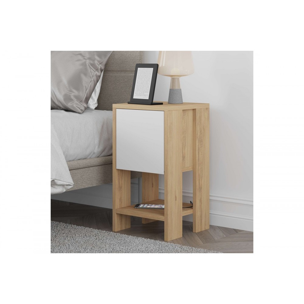 Κομοδίνο "EMA" σε φυσικό/λευκό χρώμα 30x30x55