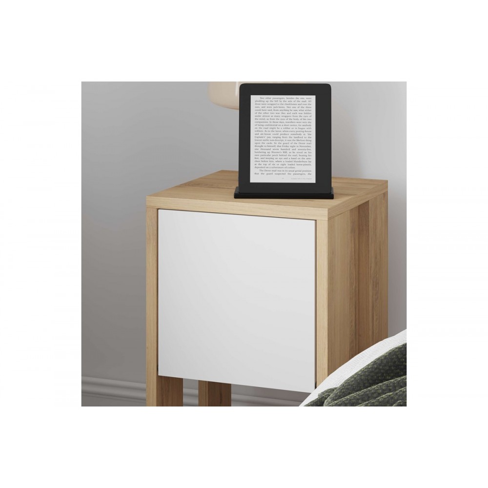 Κομοδίνο "EMA" σε φυσικό/λευκό χρώμα 30x30x55