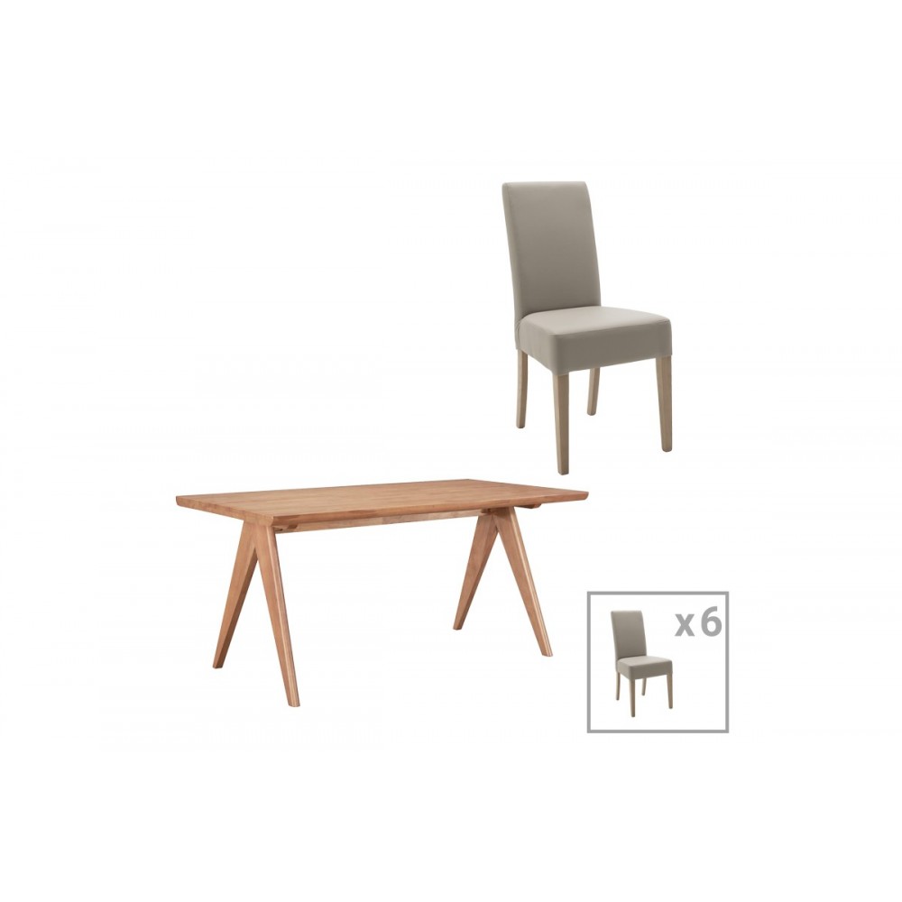 Τραπεζαρία 7τμχ "DITTA-WINSLOW B" από rubberwood/pu σε καρυδί/γκρι χρώμα 180x85x75