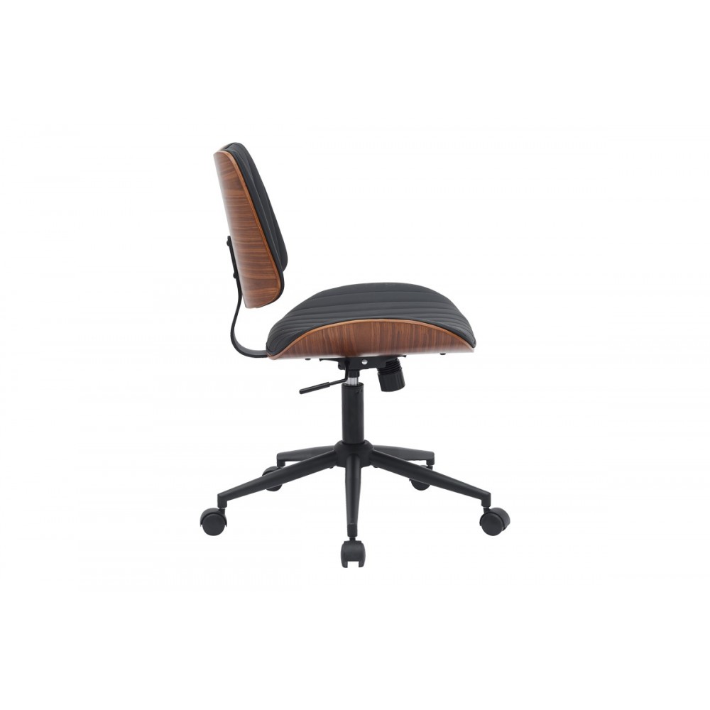 Καρέκλα γραφείου "AMANI" από pu/plywood σε μαύρο/καρυδί χρώμα 52x54x90.5