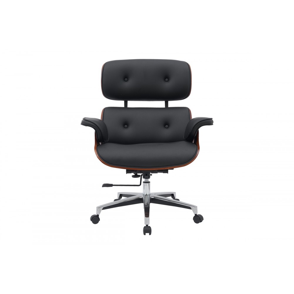 Καρέκλα γραφείου "KOBANE" από plywood/pu σε καρυδί/μαύρο χρώμα 84x75x113.5