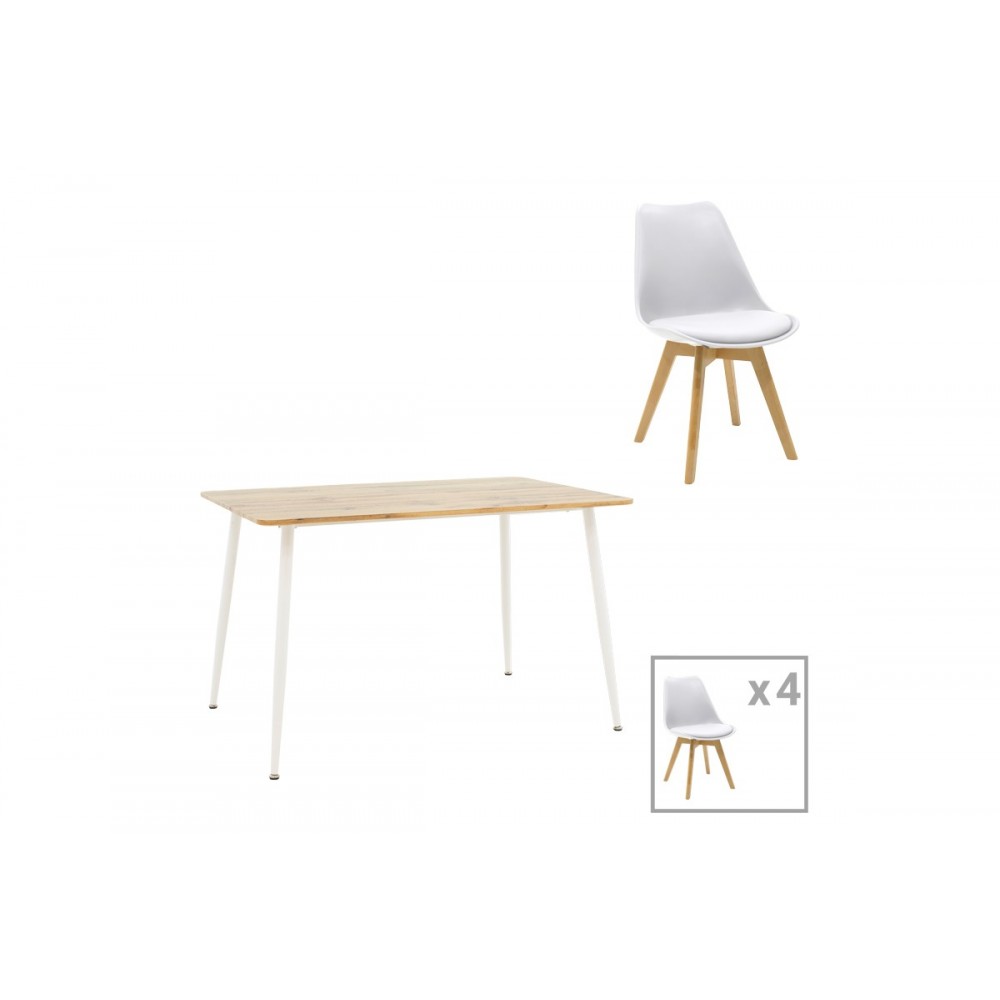 Τραπεζαρία 5τμχ "GASTON-CUBA" από PP/mdf σε λευκό/σονόμα χρώμα 120x80x75