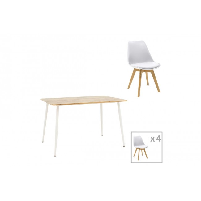 Τραπεζαρία 5τμχ "GASTON-CUBA" από PP/mdf σε λευκό/σονόμα χρώμα 120x80x75