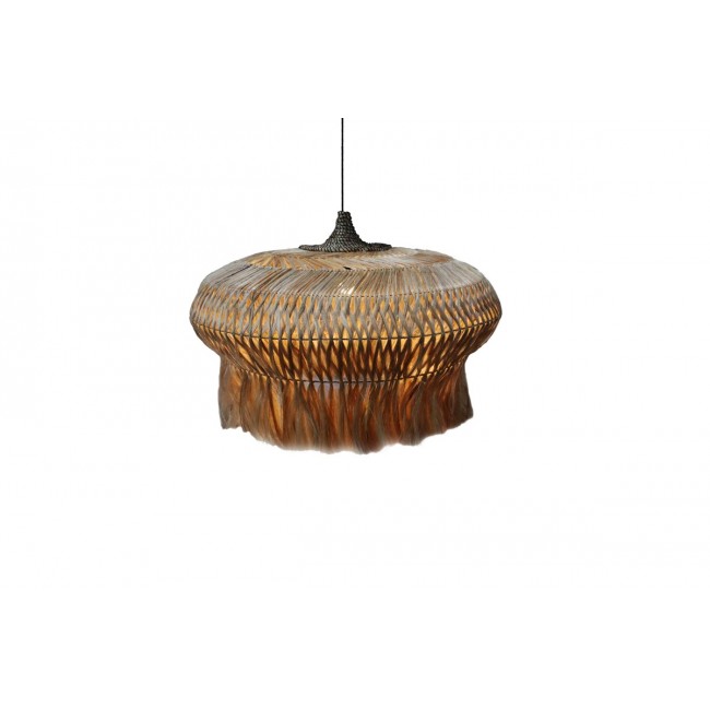 Φωτιστικό οροφής "POZARNE" από abaca ξύλο σε φυσικό χρώμα Φ90x55