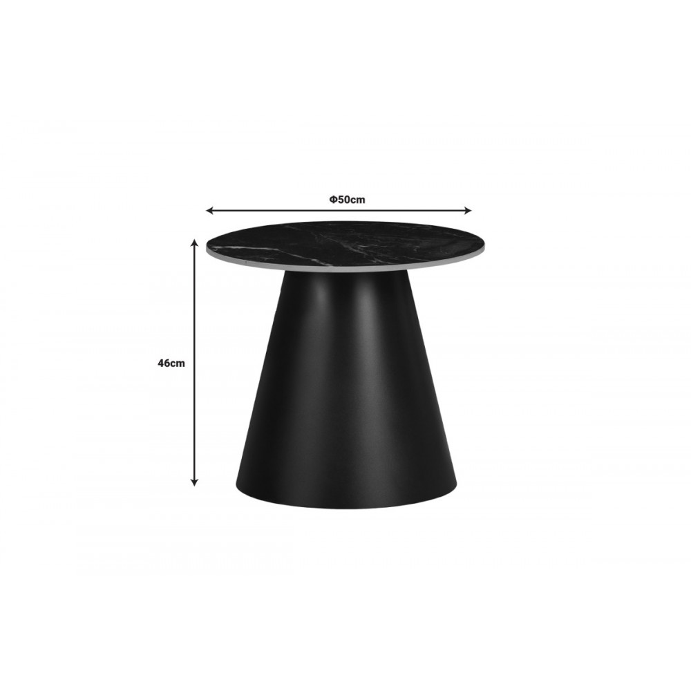 Βοηθητικό τραπέζι "FABRIN" από sintered stone/μέταλλο σε μαύρο χρώμα μαρμάρου Φ50x46